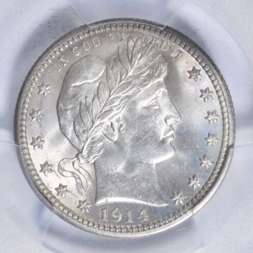 1914 BARBER QUARTER ~ SATINY CHOICE UNCIRCULATED "PLUS+"! PCGS MS64+! - Image 3 of 4
