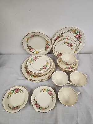 HOMER LAUGHLIN VIRGINIA ROSE Plates Bowls Cups Saucers Multi Color Flowers  24PCS