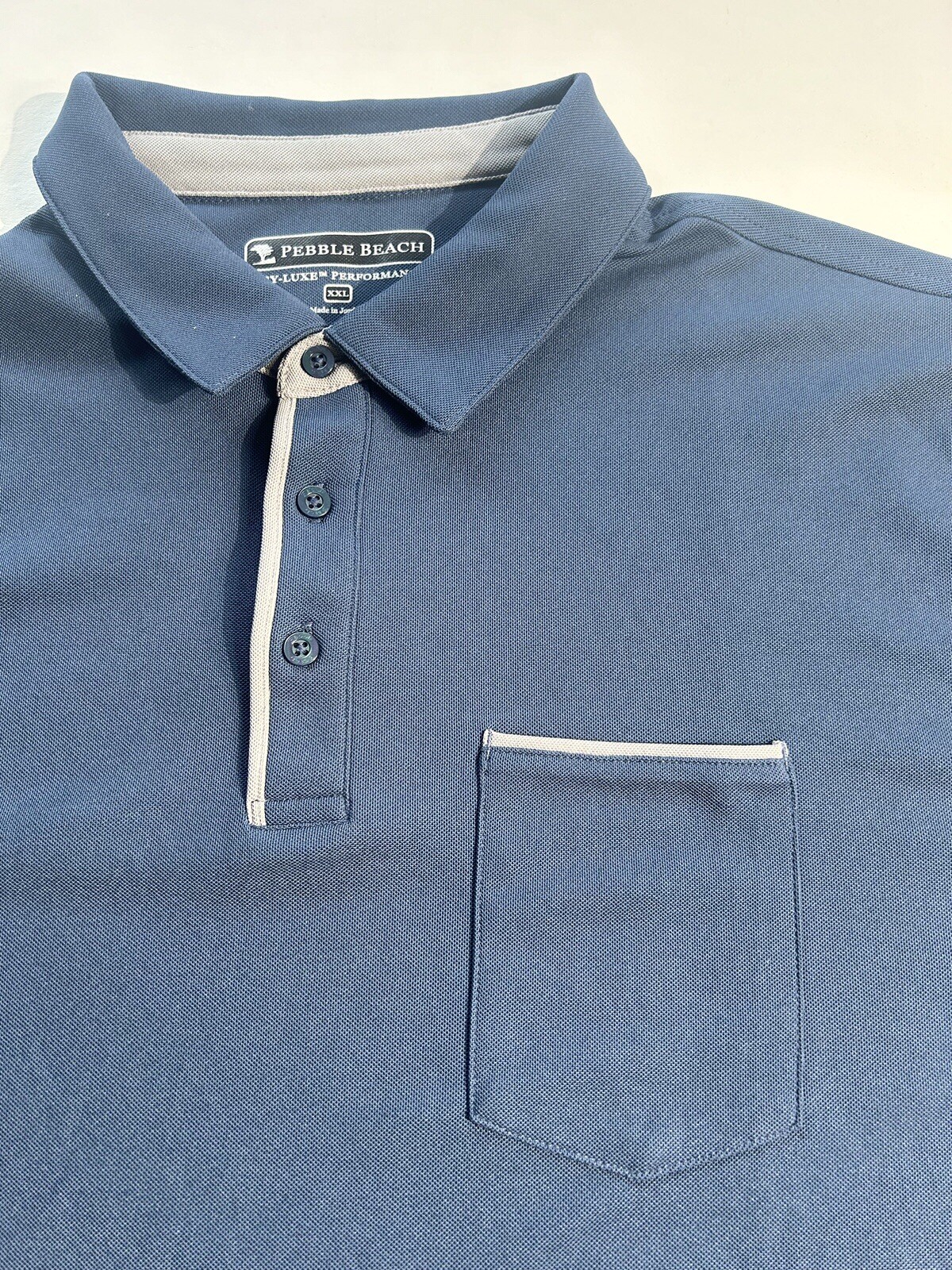 PEBBLE BEACH Dry-Luxe Performance Golf Polo Men’s Side 2XL Blue W/Gray Trim thumbnail 6