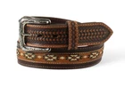 ARIAT Brown AZTEC EMBROIDERED Leather ~MAN'S WESTERN BELT~ Buckle Cowboy A10395