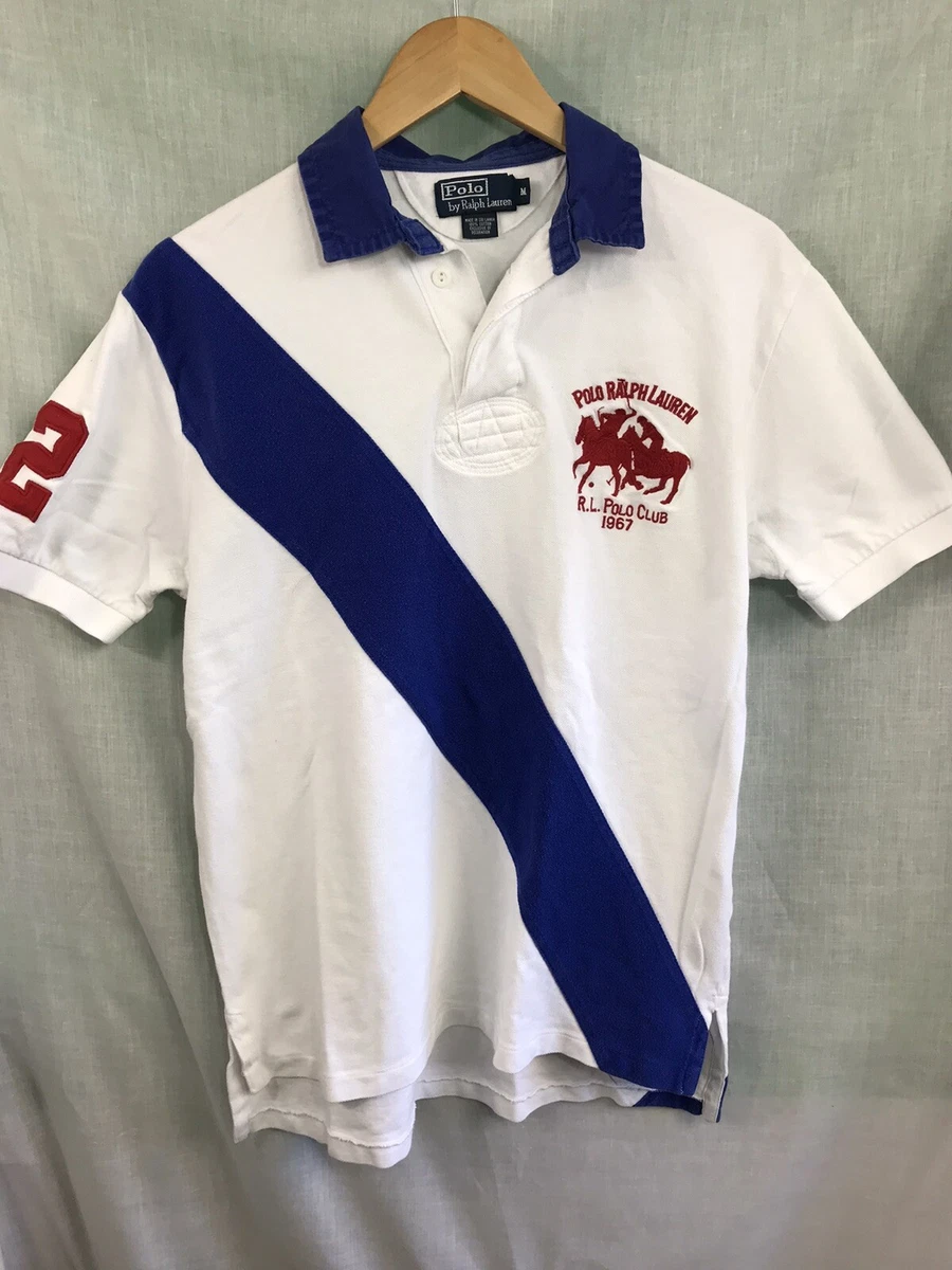 Polo Ralph Lauren Blue White Embroidered Big Pony Club #2 Rugby Polo Shirt Men M eBay ⑪