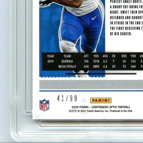 2020 Contenders Optic D'Andre Swift Rookie Ticket Blue Prizm HGA GEM-MINT🔥#/99 - Image 3 of 3