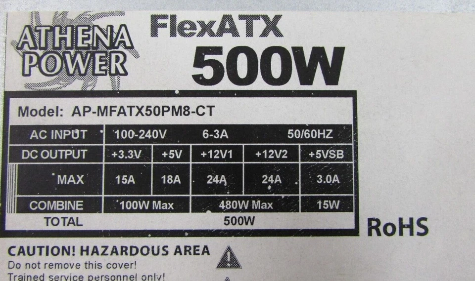 Athena AP-MFATX50PM8-CT 500W 80 Plus Flex ATX 100-240V 6-3A 50/60Hz Power Supply - Image 2 of 4