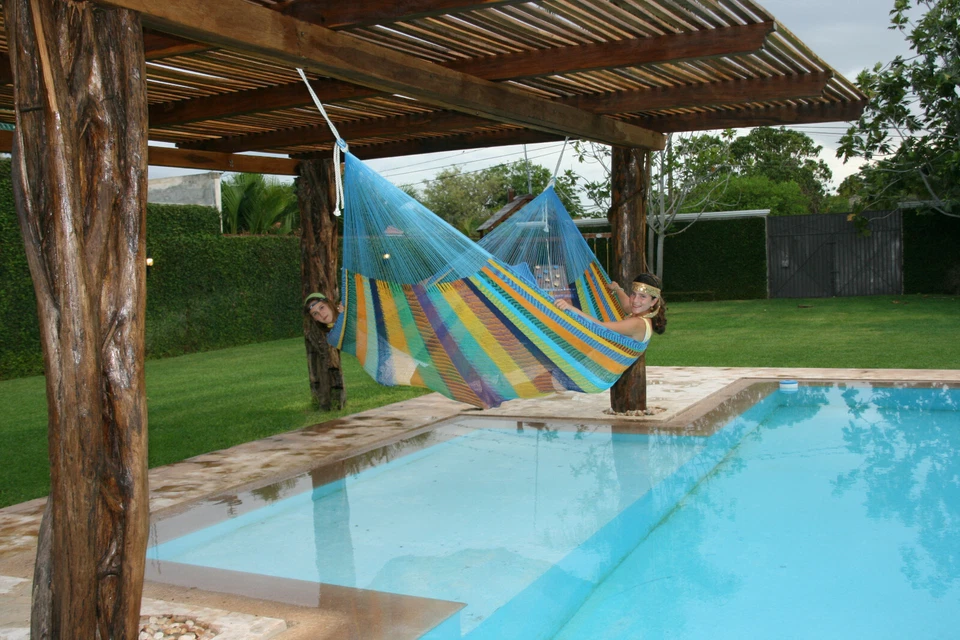 Mexi 4 dunkelblau – große mexikanische Netzhängematte, handgeknüpft, fair trade - Bild 4 von 4