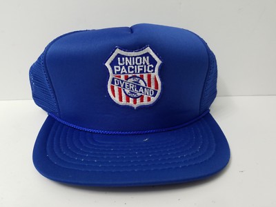 VTG BLUE UNION PACIFIC OVERLAND ROUTE TRAIN TRUCKER MESH ADJUSTABLE CAP/HAT EUC