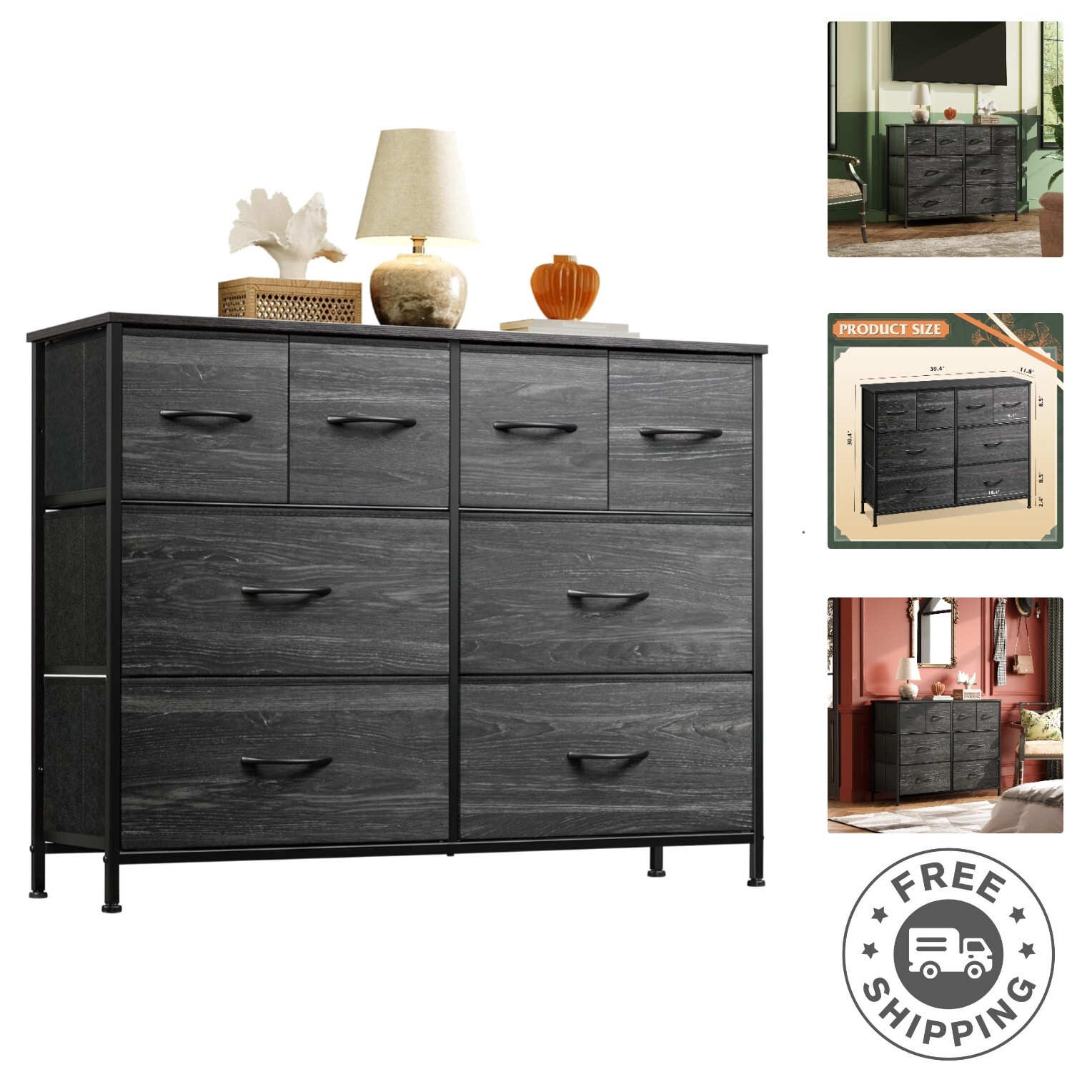 Charcoal Black Wood Grain 8-Drawer Dresser: Versatile for Bedroom & Living Room | eBay Charcoal Black Wood Grain 8-Drawer Dresser: Versatile for Bedroom & Living Room | eBay