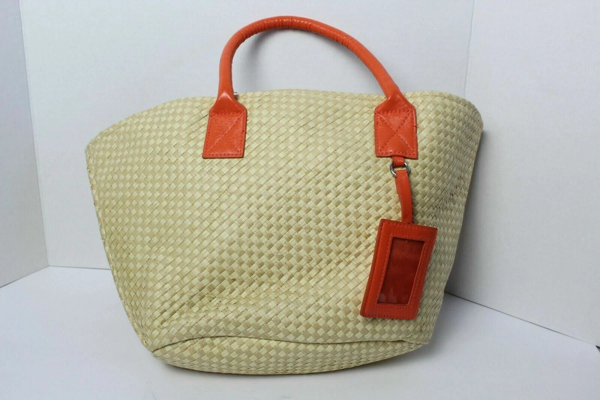 Avon Canada Paper Straw Purse Summer Handbag Orange Accents