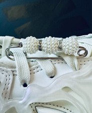 Safety Pin Pearl Charm Brooch  Ally Pin  For Clothes or Shoes White -or- Blue
