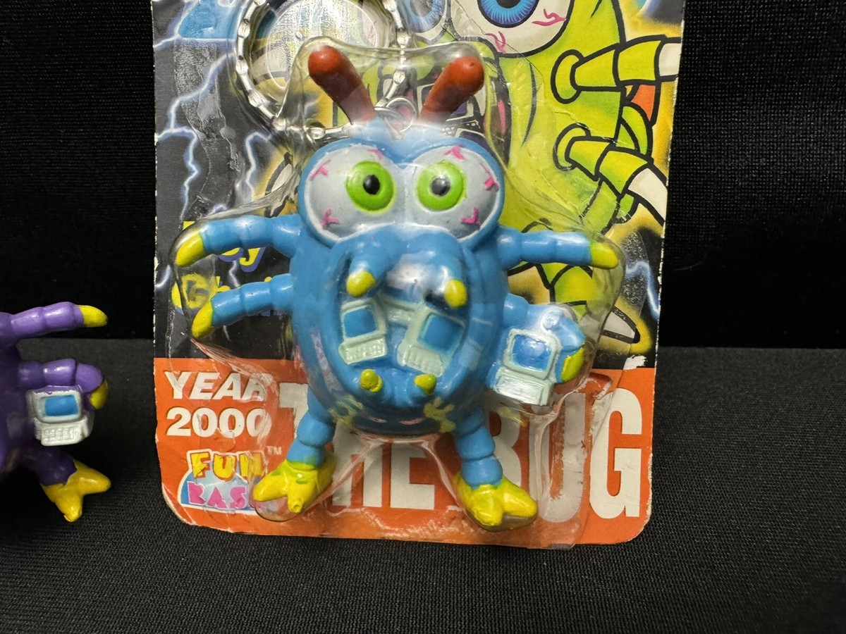 Vintage Y2K Bug Computer Virus Keychains NEW PVC Figures Blue +