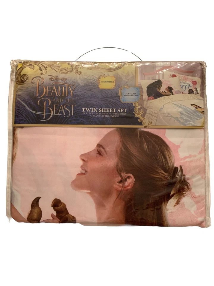 Beauty and the Beast 浪漫美女双张套装,平,贴合,枕套 全新 — 第 2/4 张图片