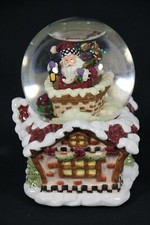 Christmas Sankyo Musical SNOW GLOBE Ceramic "Santa Claus is Coming to Town" EXC