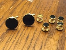 Men  s cuff links set Goldtone and Black with Button Studs
