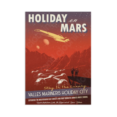 Visit Mars Wandkunst Druck Poster Retro Reise Weltraum Wissenschaft Sci Fi Sonnensystem 
