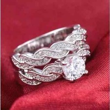 3Ct Round Cut Lab-Created Diamond Wedding Bridal Ring Set 14K White Gold Plated