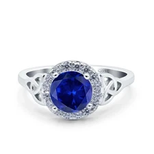 Celtic Halo Art Deco Wedding Ring Round Blue Sapphire CZ 925 Sterling Size 9