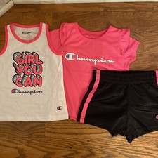 Champion Girls 3 Piece Active Set Size 18 M - Pink - Tank T-Shirt Shorts