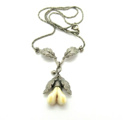 Edles Trachtencollier aus 835er Silber Bayern Grandln Jagd Eichenlaub Kette