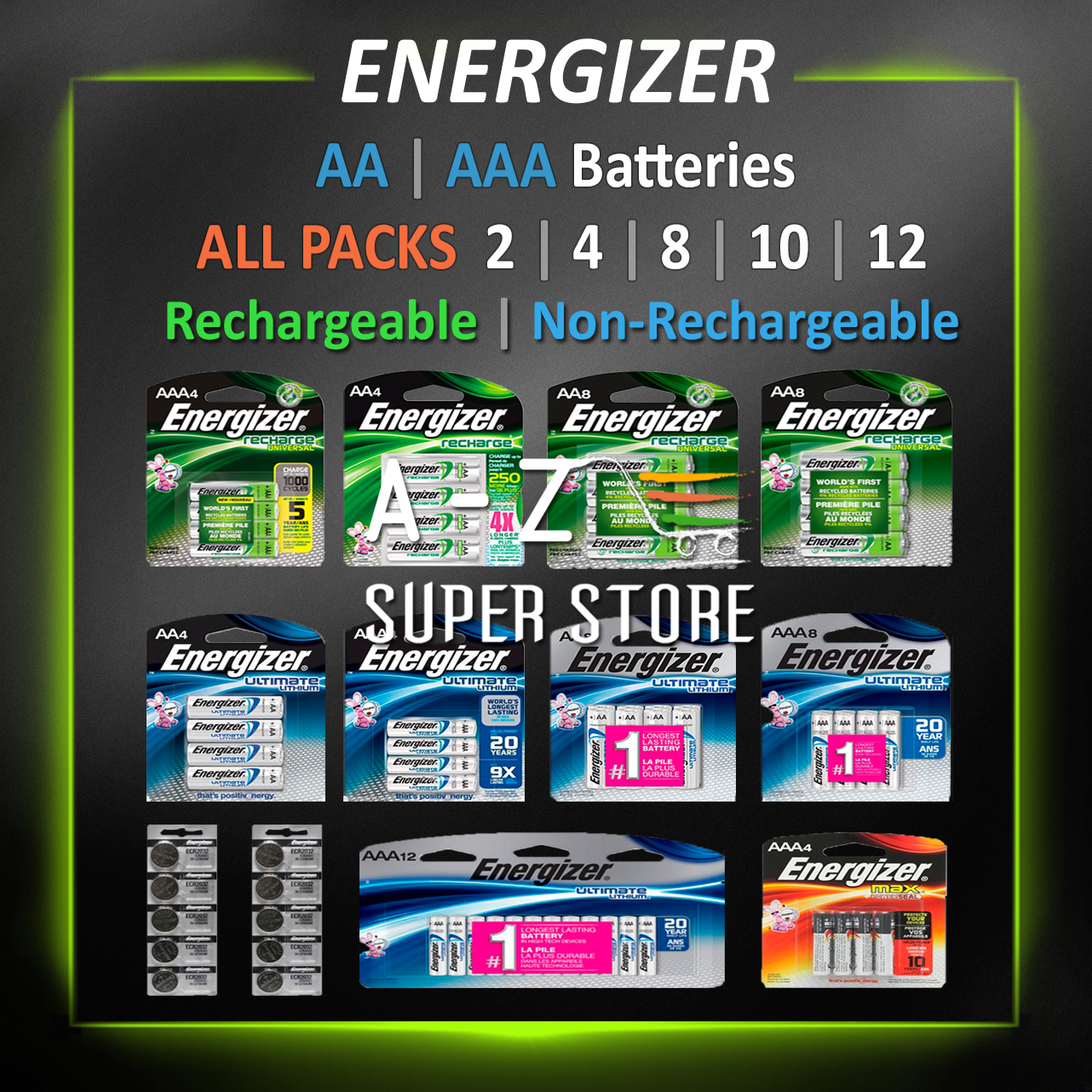 Energizer Batteries AA AAA 4 8 12 lot Rechargeable / Non-Rechargeable or Lithium-image
