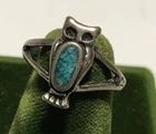 Vintage Mexican Southwest Sterling Silver Owl Ring with Turquoise Size 5
