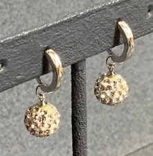 Dangle Pierced Ball Earrings 1 In 925 Sterling Silver Hoop Rhinestone Bling Glam