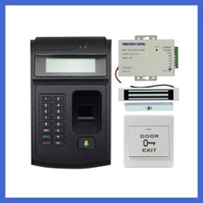 Fingerprint access control system with power supply door lock exit button