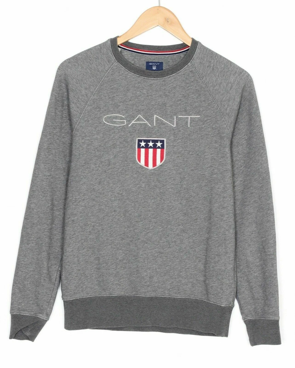 GANT Sweatshirt Pullover Men Size S Crew Neck Big Logo Grey