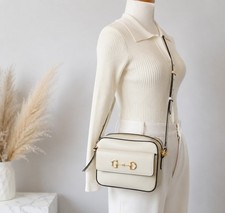 Authentic Gucci Horsebit 1955 Ivory Leather Crossbody Shoulder Bag Style #645454