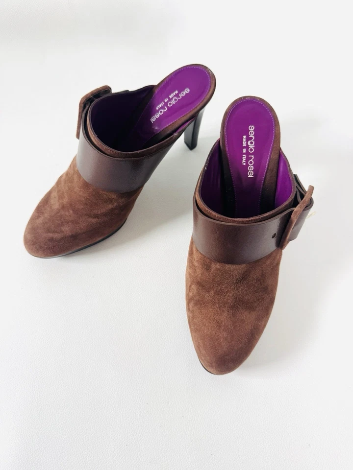 Mules sabots à talon en cuir suédé SERGIO ROSSI - Pointure 41 - Photo 4/4