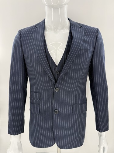 BARTORELLI NAPOLI 3 Piece Suit Pin Striped Blue Men’s 46 Wool Cashmere  - Picture 3 of 21