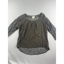 Maeve Anthropologie Brown Micro Dot Button Cold Shoulder Blouse S Made in USA