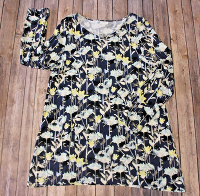 J Jill Pure Jill XL Dress Tunic Kangaroo Pocket Floral V-Neck Long Sleeve Jersey