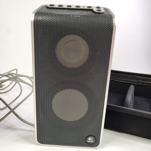 retro logitech v20 notebook computer speakers usb double silver S-0155A W/ Case - Afbeelding 9 van 24
