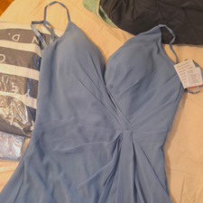 Morilee Madeline Gardner Blue Chiffon Sleeveless V-Neck Bridesmaid Dress 14