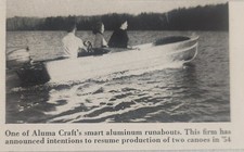 1954 Magazine Photo Aluma Craft Aluminum Runabout Boats with Outboard Motor