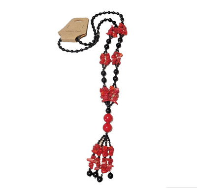 Coldwater Creek Red and Black Stone and Bead Necklace NWT NOS