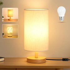 Desk Lamp LED Bulb Included, Small Bedside Table Lamp Plug-in -Classic Wood Base