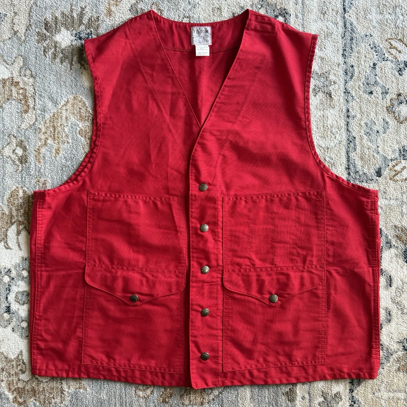 Vintage CC Filson Lot 10 Red Cruiser Vest Size 48 XL Fishing Hunting USA 70s