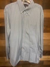 Tommy Hilfiger Mens Shirt Size XL Blue 80's 2 Ply Fabric Collared 100 Cotton