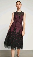 BCBG MAXAZRIA Floral Embroidered Evening Dress Bordeaux Red/Black Tulle NWT SZ 6