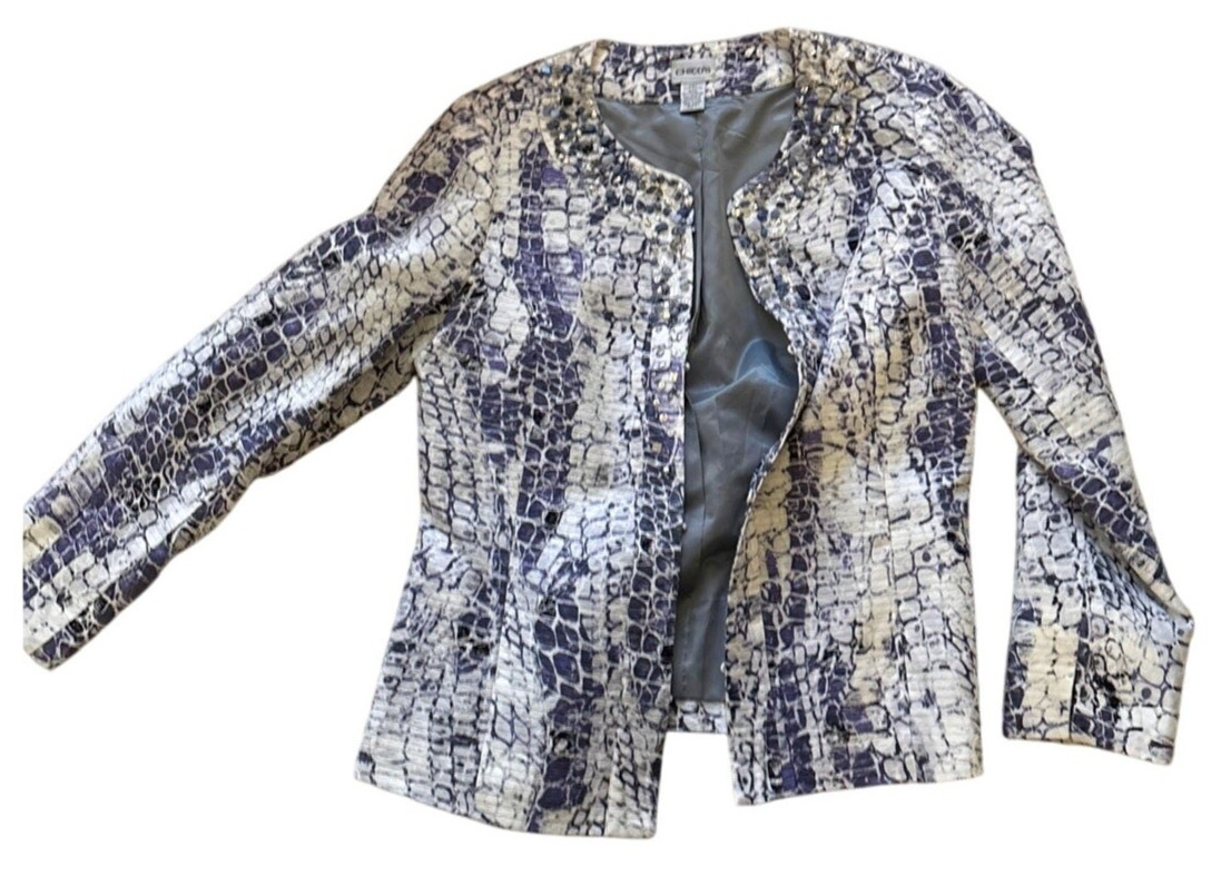 Chico’s Python Print Beaded Amina Jacket Size 1 - image 2