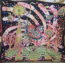Fantasy Horse Scarf Made in France, 37" 100 Silk Extraordinary New.