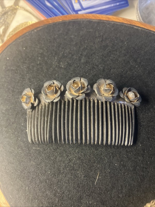 Silver Plated 5 Rose Flower Hair Comb Clip Vintage
