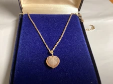 LUNA NORTE Heart Peach Quartz Pendent Gold tone Necklace 16+ 2" free shipping