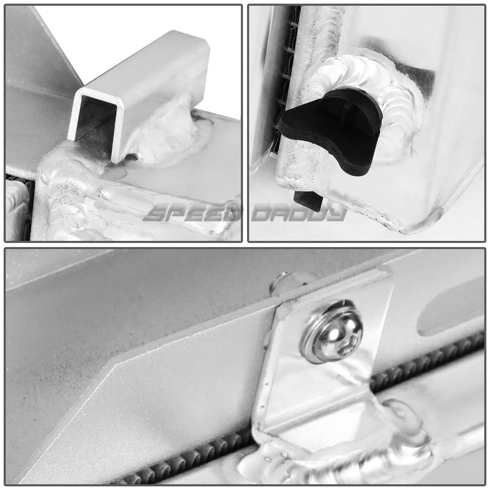 Radiador de aluminio de 3 filas + ventiladores negros de enfriamiento delgado + cubierta para Ford Mustang MT 79-93 Foto 4 de 4