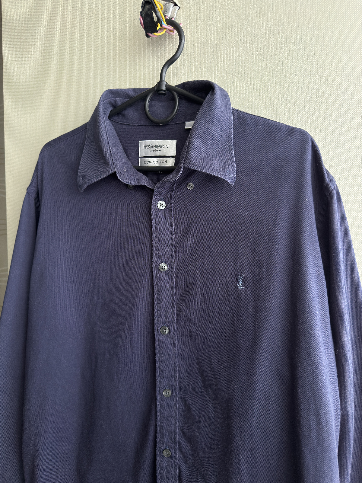 SAINT LAURENT Camicia pesante YSL cotone blu navy camicia YSL