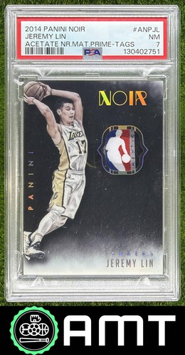 Jeremy Lin PSA 7 2014-15 Panini Noir 3/3 Acetate Logoman Patch Prime Lakers 2751
