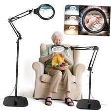 Large 30X 10X Floor Magnifying Glass with Light and Stand,2 in 1 Adjustable