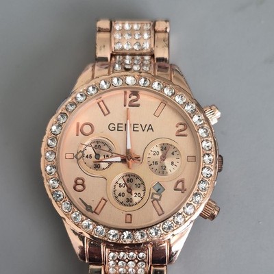 Geneva Rose Gold Tone Multi-Dial Quartz Analog Bracelet Watch Crystal Bezel