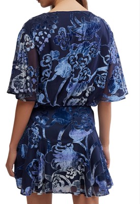mini strapless dress formal Amoris T709 Elegant Chiffon Mini Dress with Neck Scarf Light Blue / XXS