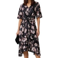 Simply Vera Wang Dark Floral Dress Size S Whimsigoth Midi Asymmetric Workwear